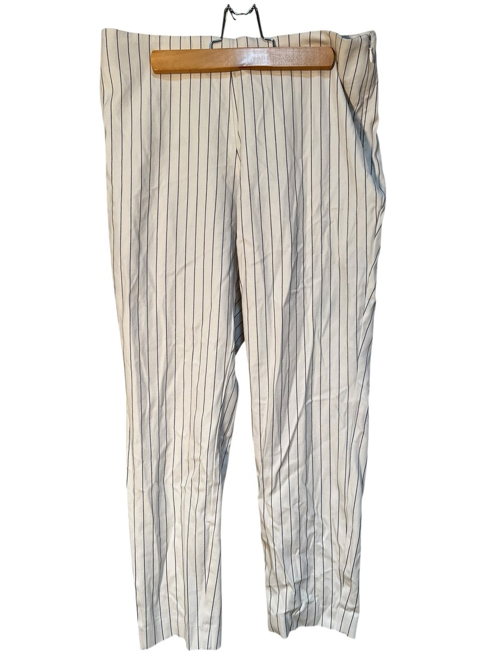 A New Day Women's Size 10 Zip Side Skinny Dress Pant White Blue Gray Stripe